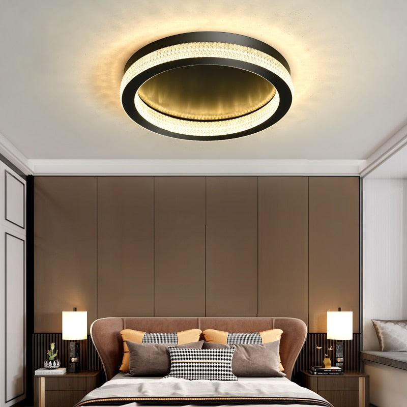 Modern Luxury Black Gold Round Chandelier Crystal Ceiling Lamp Led For Living Room Bedroom Home