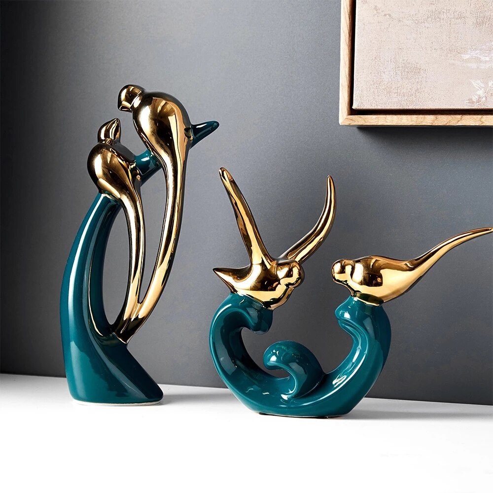 Nordic Love Bird Figurines - Modern Ceramic Statues For Living Room Home Decoration Decor Essentials
