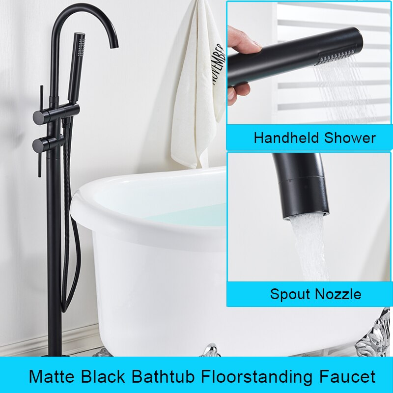 Floor Mounted Chrome Bath Tub Faucet Clawfoot Free Standing Mixer Tap With Handshower Single Lever