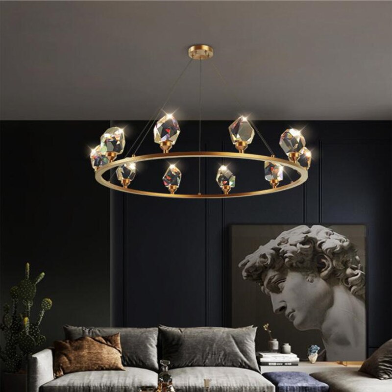 Led Postmodern Crystal Copper Round Chandelier - Elegant Lighting For Dining Rooms Pendant Light