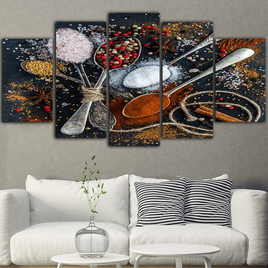 Five - Panel Canvas Wall Art Print Of Kitchen Spices Framed Painting