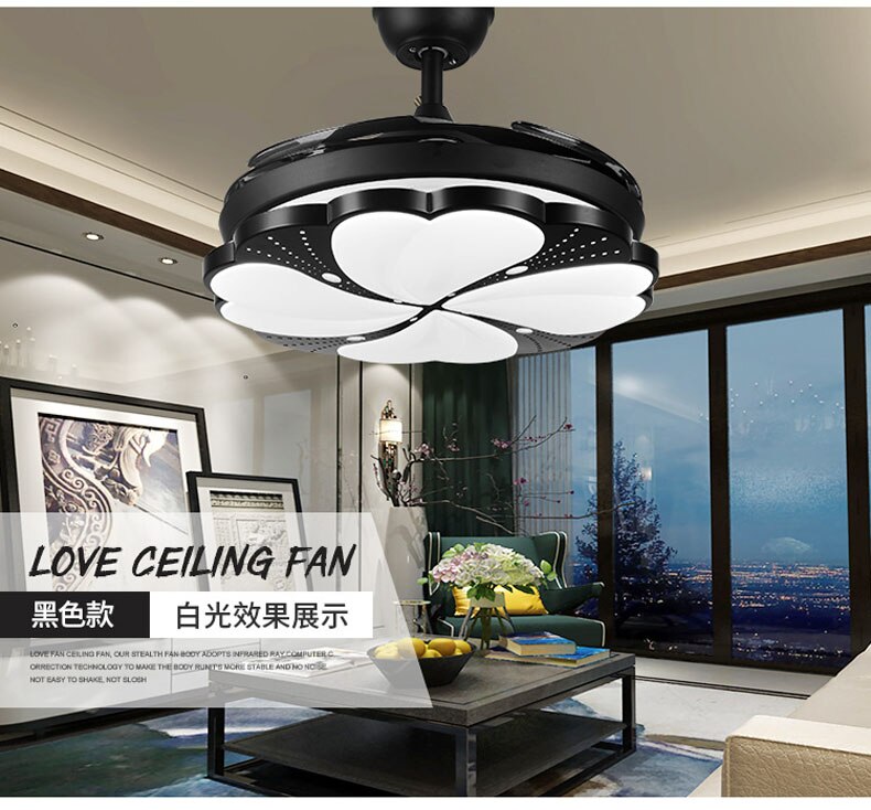 Modern Led Ceiling Fan With Remote - Features Three - Color Dimming And 4 Retractable Blades Model