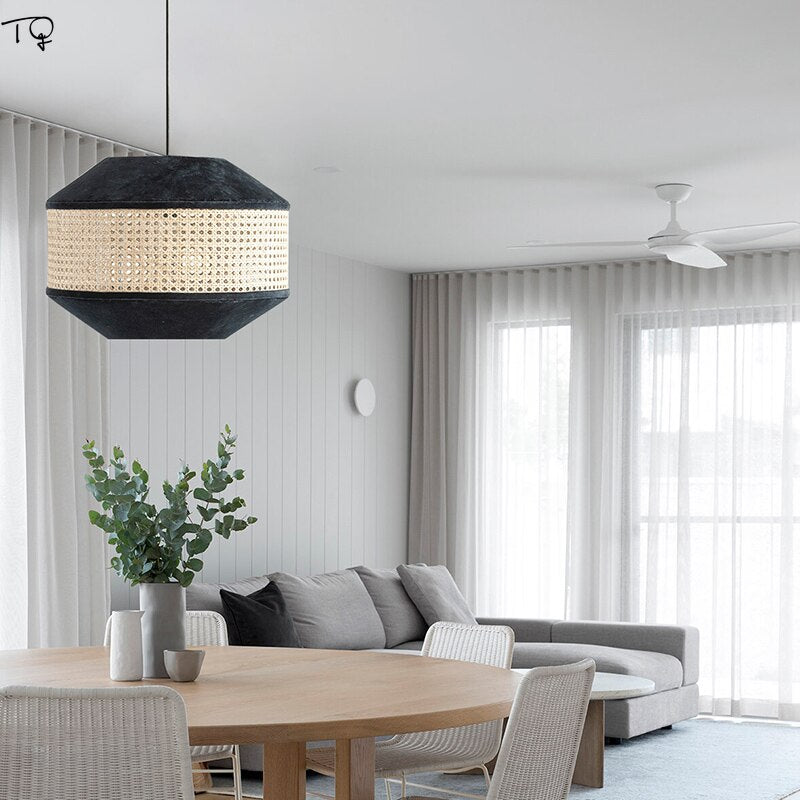 Japanese Minimalist Hand - Woven Rattan Pendant Lights Zen Art E27 Led Light Fixtures Living/Dining