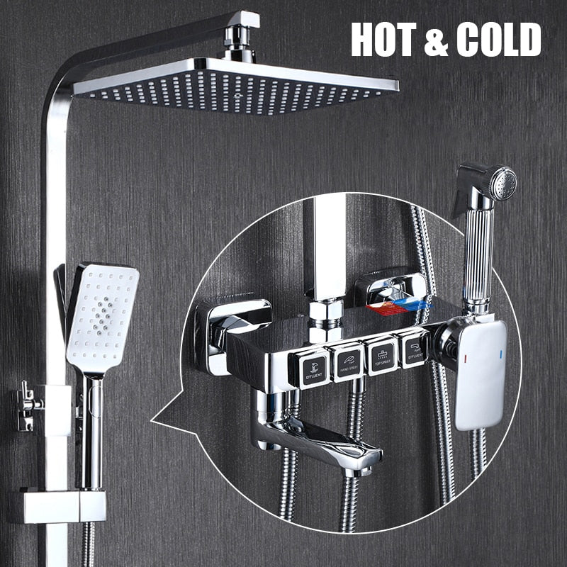 Golden Shower Set Bathroom Smart Digital System Wall Mount Thermostatic Bath Faucet Spa Rainfall