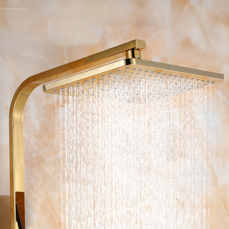 Golden Shower Set Bathroom Smart Digital System Wall Mount Thermostatic Bath Faucet Spa Rainfall