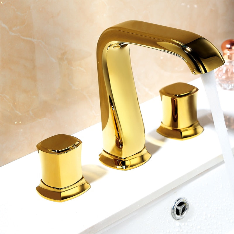 Bathroom Basin Sink Faucets Brass Widespread Mixer Tap Copper Hot & Cold Lavatory Crane 3 Hole