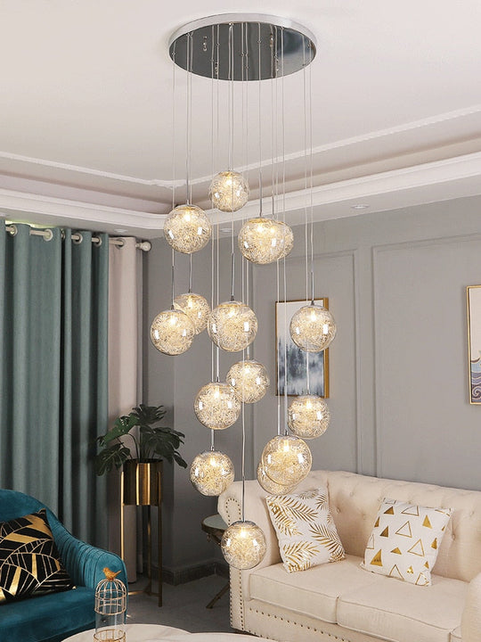 Staircase Led Chandelier Duplex Apartment Living Room Dining Glass Spherical Villa Hollow Stairwell