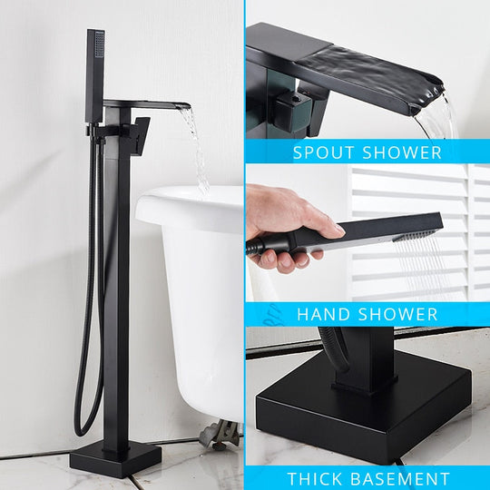 Floor Mounted Bathtub Faucet Set Gold Bath Tub Hot And Cold Water Shower Mixer Tap Waterfall Stand