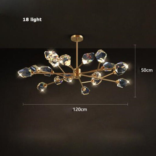Led Postmodern Crystal Copper Round Chandelier - Elegant Lighting For Dining Rooms 18Light 90W