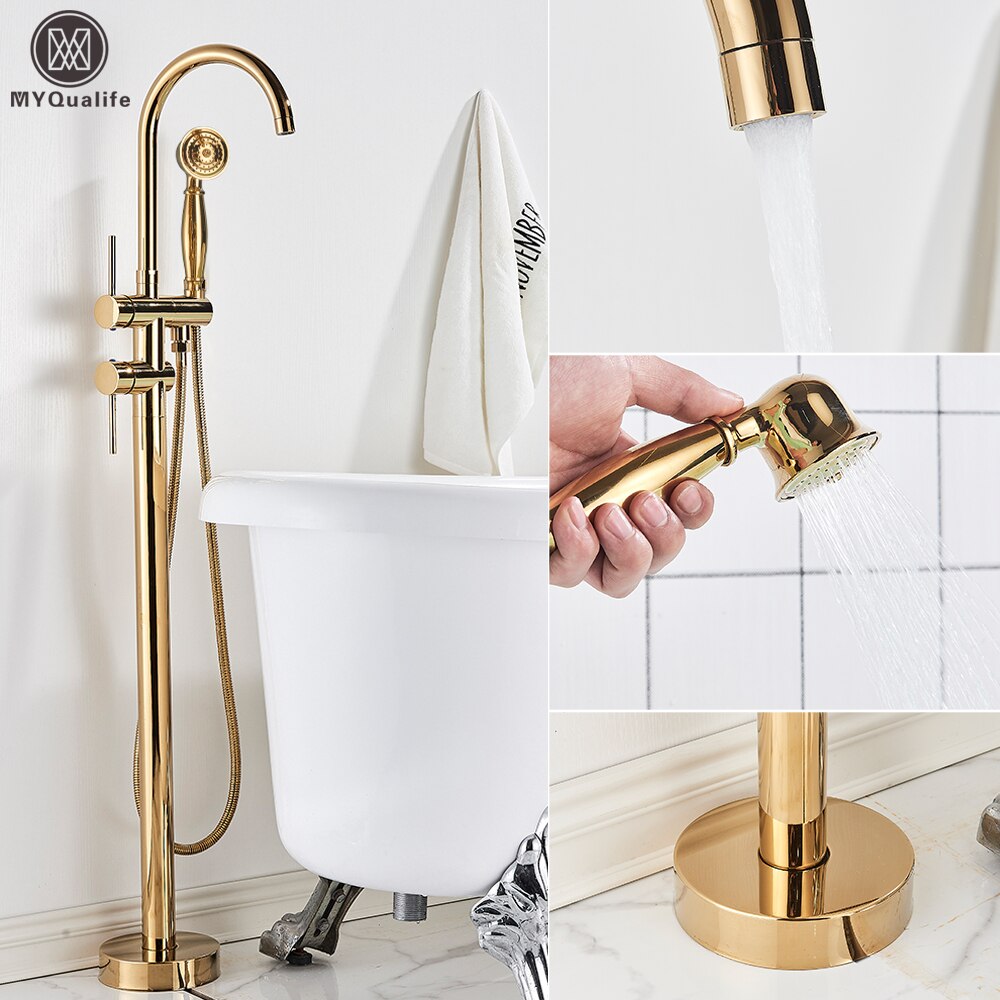 Floor Mounted Chrome Bath Tub Faucet Clawfoot Free Standing Mixer Tap With Handshower Single Lever