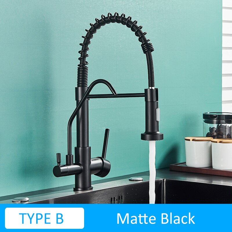 Matte Black Kitchen Filtered Faucet Water Tap Purifier Dual Sprayer Drinking 360 Rotation