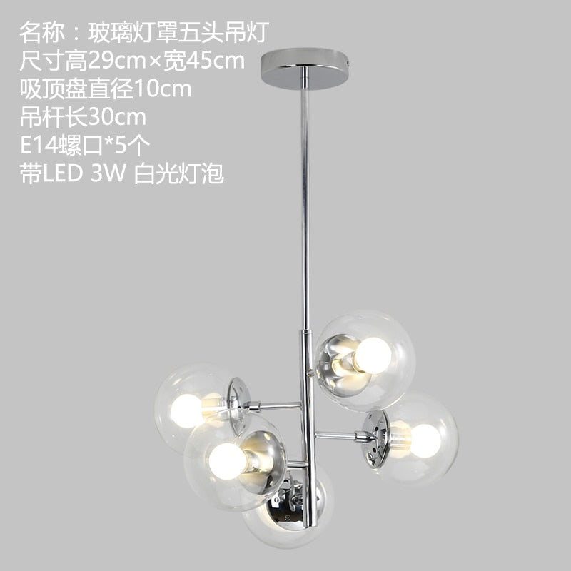 Modern Led Chandelier Nordic Dining Room Glass Ball Lampshape Design Chrome Silver Luster Light