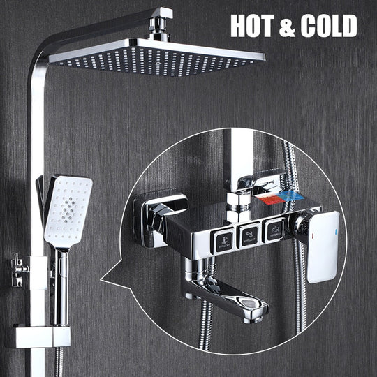 Golden Shower Set Bathroom Smart Digital System Wall Mount Thermostatic Bath Faucet Spa Rainfall