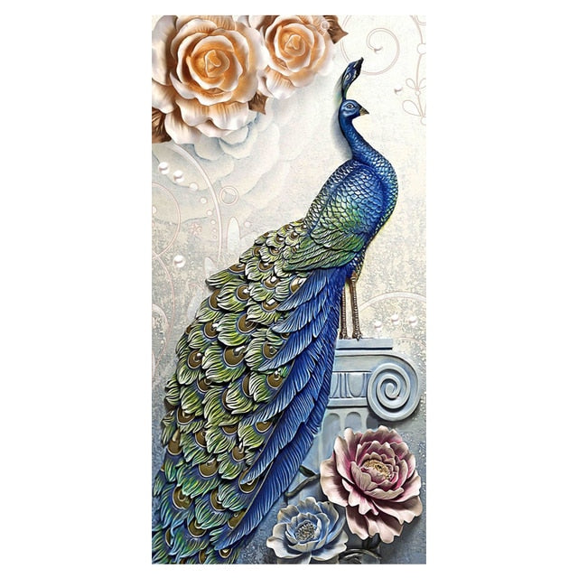 Colorful Peacock Canvas Art - Modern Nordic Animal Prints For Living Room Decor 40X80Cm Unframed /