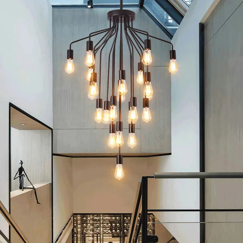 Harper Long Chandelier - American Duplex Floor Lighting For Living Rooms And Lofts In Retro