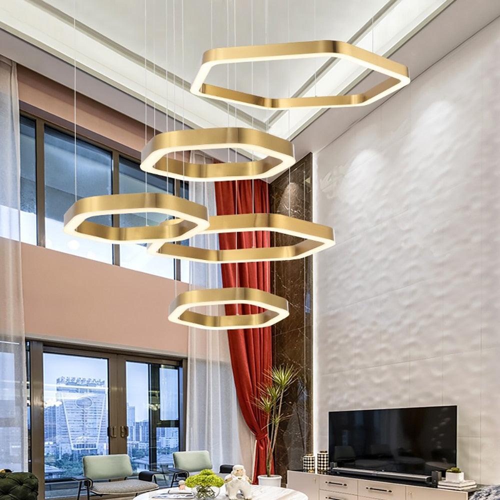 Modern Led Chandelier Gold Living Room Lamp Luxury Creative Stainless Shop Light Fixture