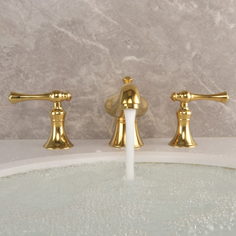 Basin Faucets Bathroom Sink Faucet Brass Golden Three Holes Double Handle Luxury Bath Bathtub Taps