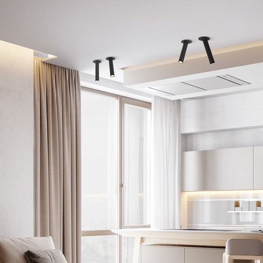 Black/White Long Tube Ceiling Recessed Led Spot Lamp Angle Rotatable Light 12W For Kitchen Bedroom