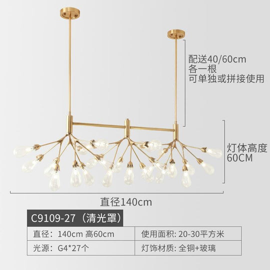 Nordic Copper Luxury Led Chandelier Lighting Firefly Dining Living Room Creative Hanging Lamp