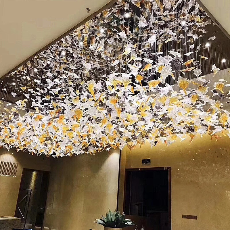 Large Scale Project Crystal Chandelier Hotel Villa Sales Lobby Art Maple Leaf Decorative Lamp