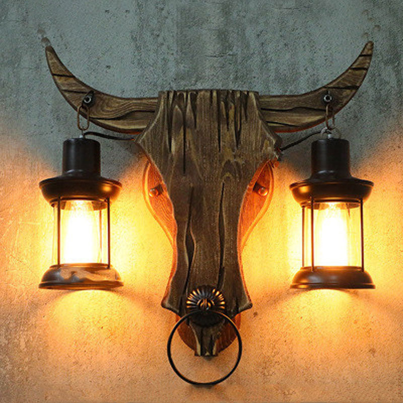 Industrial Light Design Retro Iron Wood Lamp Glass Wall Creative Cafe Restaurant Bar Bedside Sconce