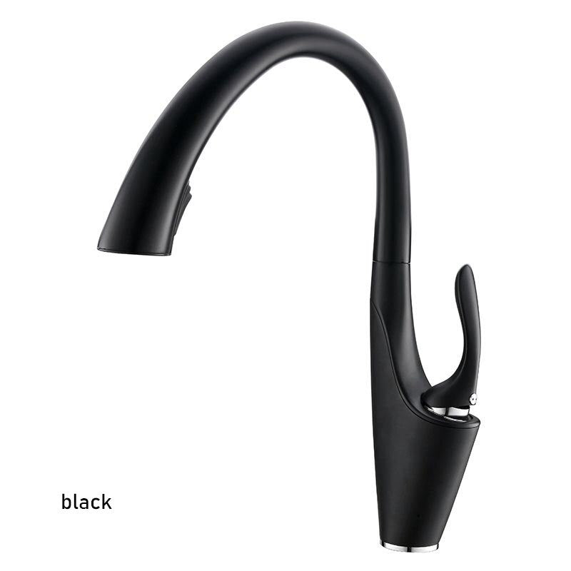 Pull Out Kitchen Sink Faucet Deck Mounted Stream Sprayer Nozzle Hot Cold Mixer Taps Black Faucets