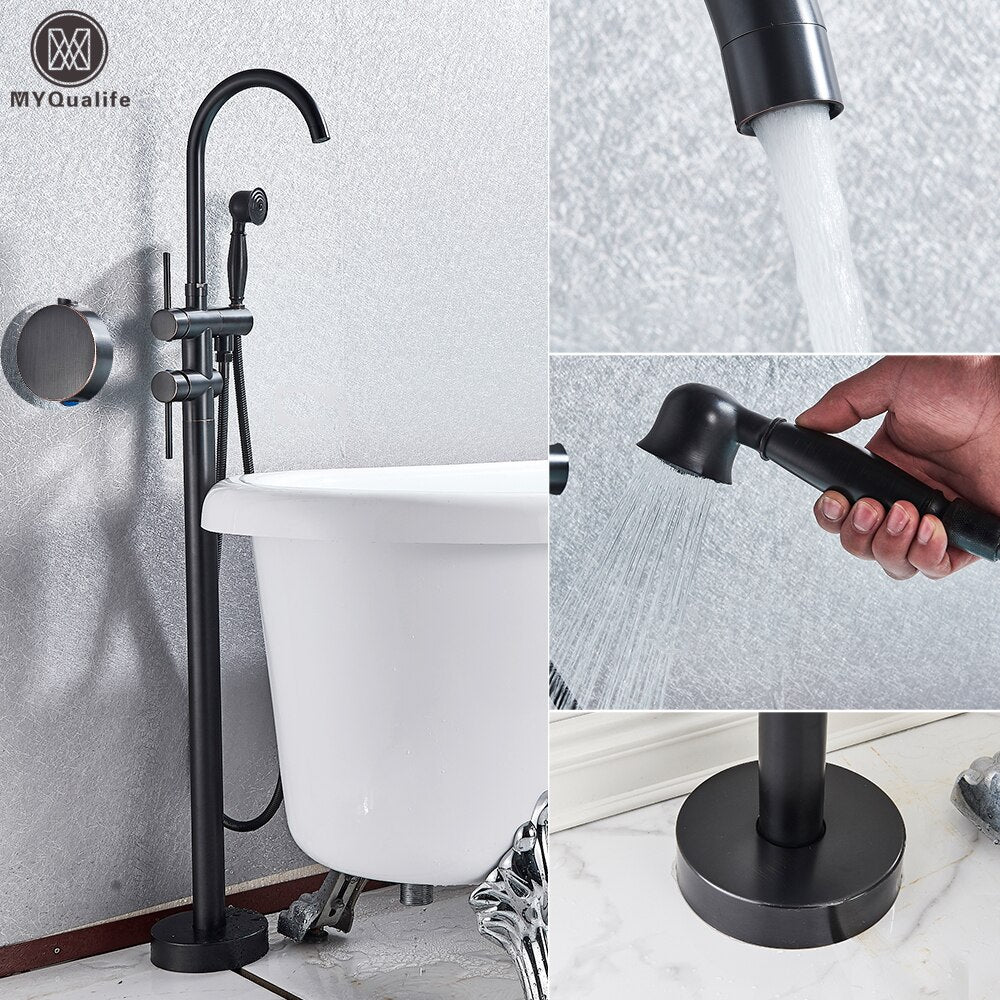 Floor Mounted Chrome Bath Tub Faucet Clawfoot Free Standing Mixer Tap With Handshower Single Lever