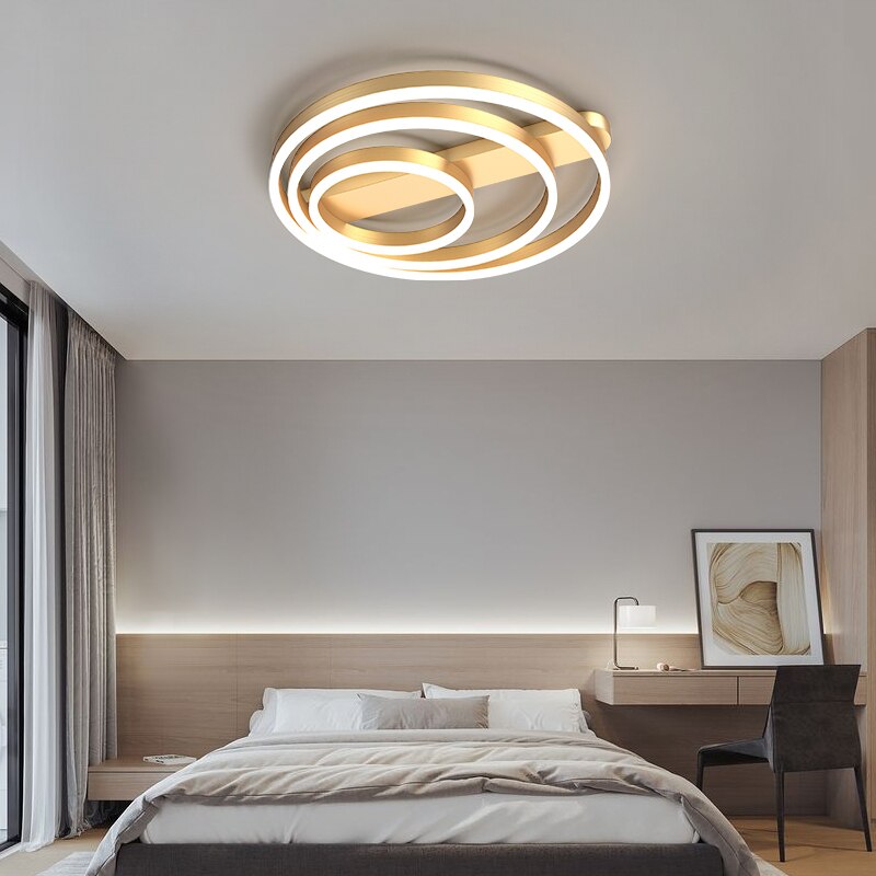 Acrylic Bedroom Ceiling Lamp Household Aluminum Living Room Led Golden Three Circles Round Warm