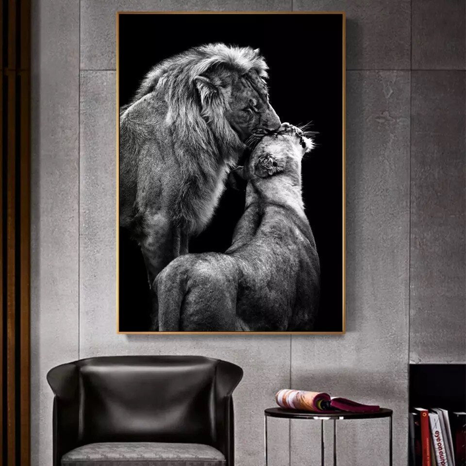 Luxury Black And White Lion Oil Print - Canvas Animal Art For Home Decor Printings