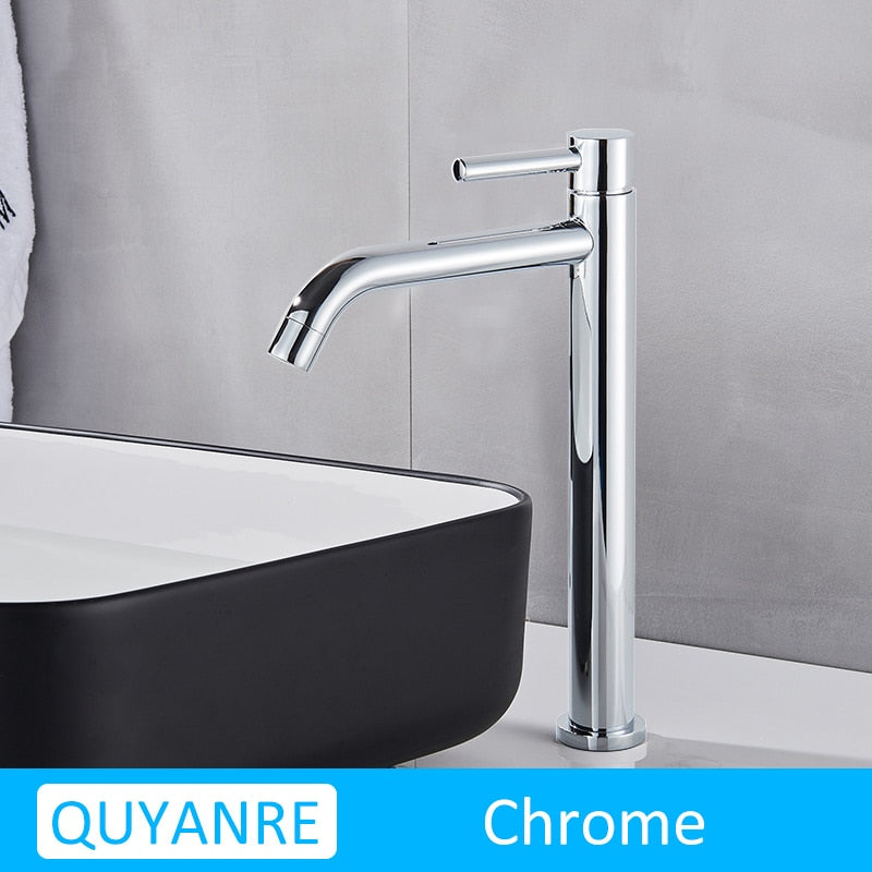 Black Chrome Tall Basin Sink Faucet Slim Bathroom Washbasin Water Mixer Tap Hot Cold Crane A Faucets