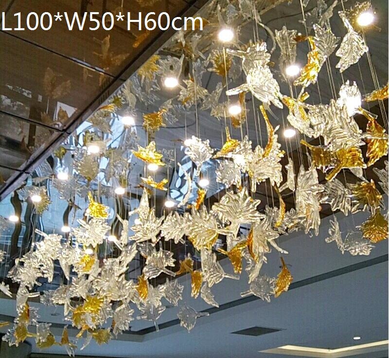 Large Scale Project Crystal Chandelier Hotel Villa Sales Lobby Art Maple Leaf Decorative Lamp