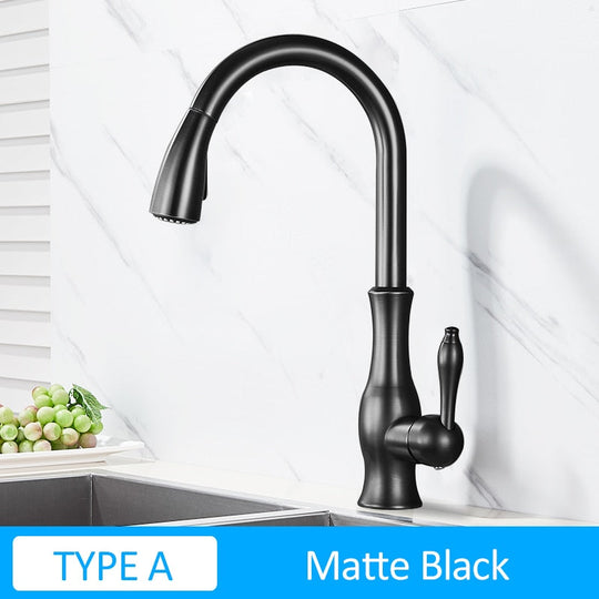 Black Kitchen Faucets Pull Out Sink Mixer Tap Single Lever Water Crane For 360 Rotation Type A -