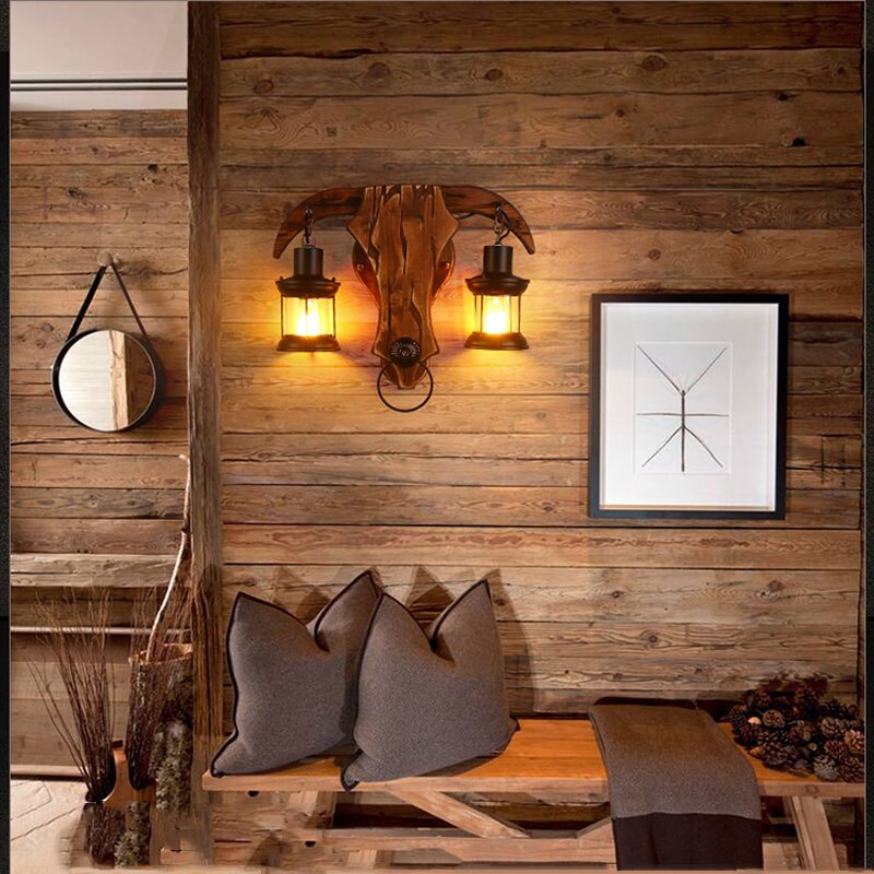 Industrial Light Design Retro Iron Wood Lamp Glass Wall Creative Cafe Restaurant Bar Bedside Sconce