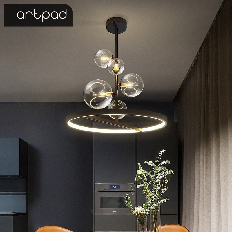 Nordic Pendant Lamp Led 28 48Cm Circle Ceiling Hanging Chandelier Black Loft Living Dining Room