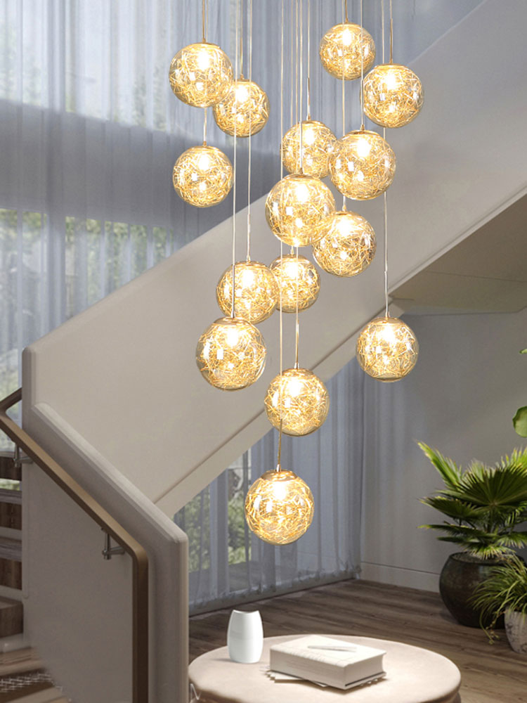 Staircase Led Chandelier Duplex Apartment Living Room Dining Glass Spherical Villa Hollow Stairwell