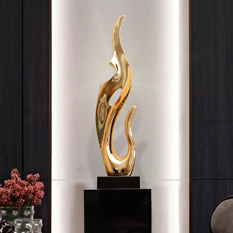 Gold & Silver Resin Abstract Sculptures: Luxurious Electroplated Ornaments For Home And Hotel Decor