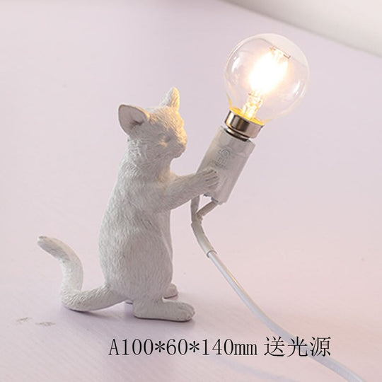 Nordic Animal - Themed Resin Cat Table Lamp - Children’s Bedroom Desk Light Home Decor Night