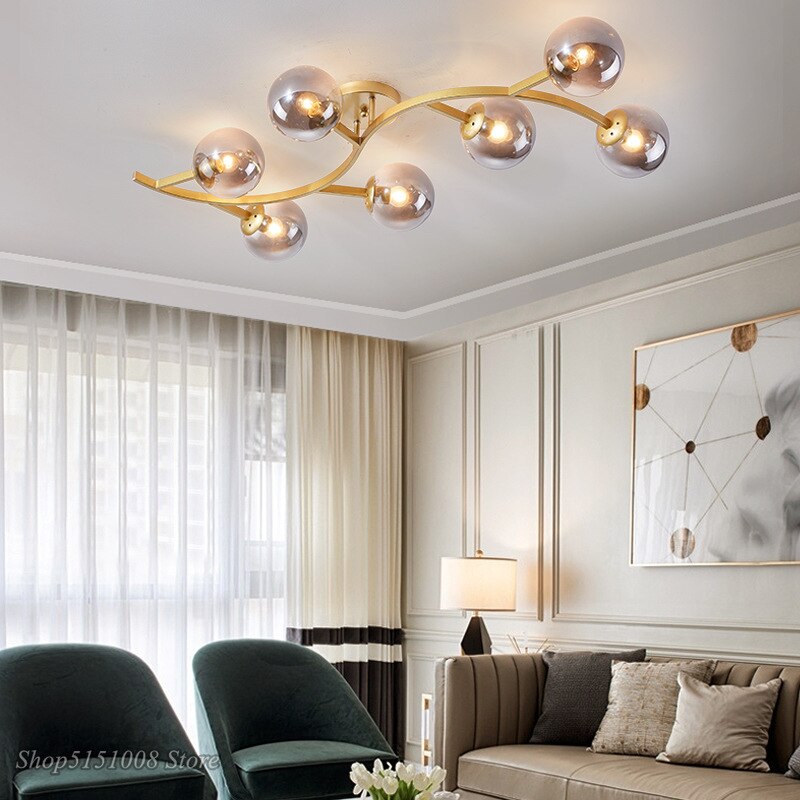 Modern Glass Ball Led Ceiling Lamps For Kitchen Pendant Lamp Bedroom Creative Tree Branch Light