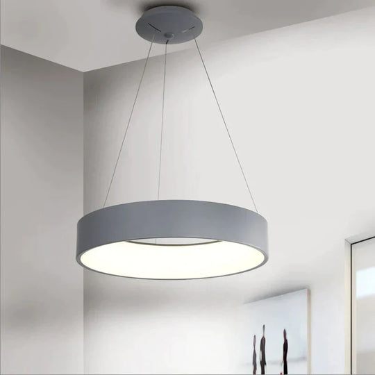 Gray Circle Led Pendant Lights Modern For Dining Room Restaurant Decoration Hanging Lamp Living