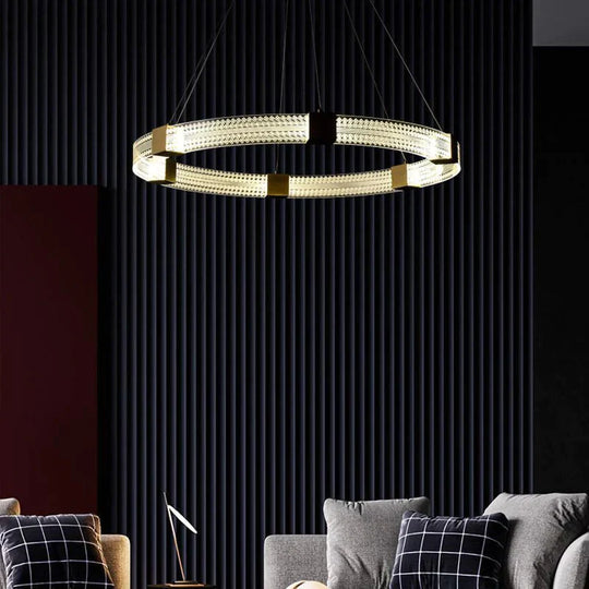 Light Luxury All Copper Living Room Chandelier Modern Simple Ring Shape Pendant