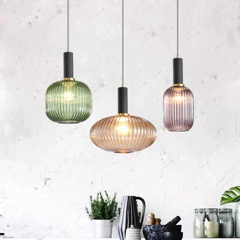 Nordic Creative Bar Restaurant Chandelier Simple Striped Lantern Single Online Celebrity Glass