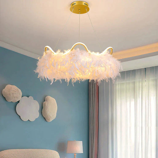 Warm Romantic Creative Crown Feather Lamp Dia50Cm / Trichromatic Light Pendant