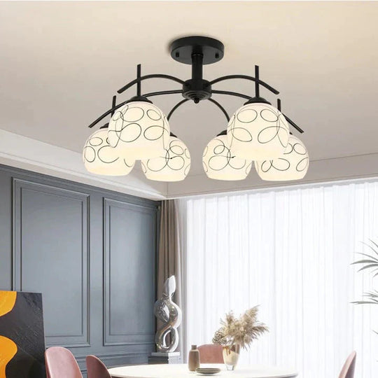 Modern Simple Wrought Iron Bedroom Living Room Chandelier Study Dining Lamps B / 6 Heads White