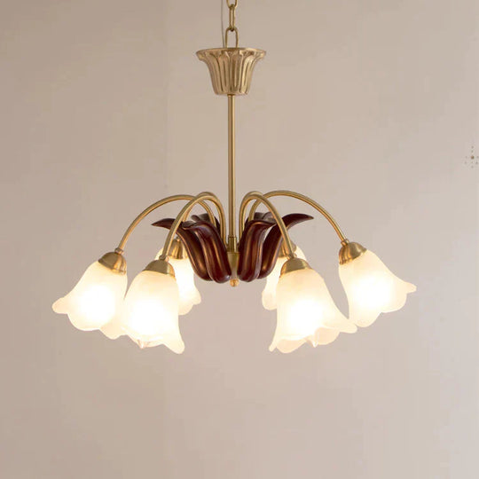 All Copper Pastoral Simple Modern Retro Living Room Bedroom Lamp Restaurant Flower Chandelier
