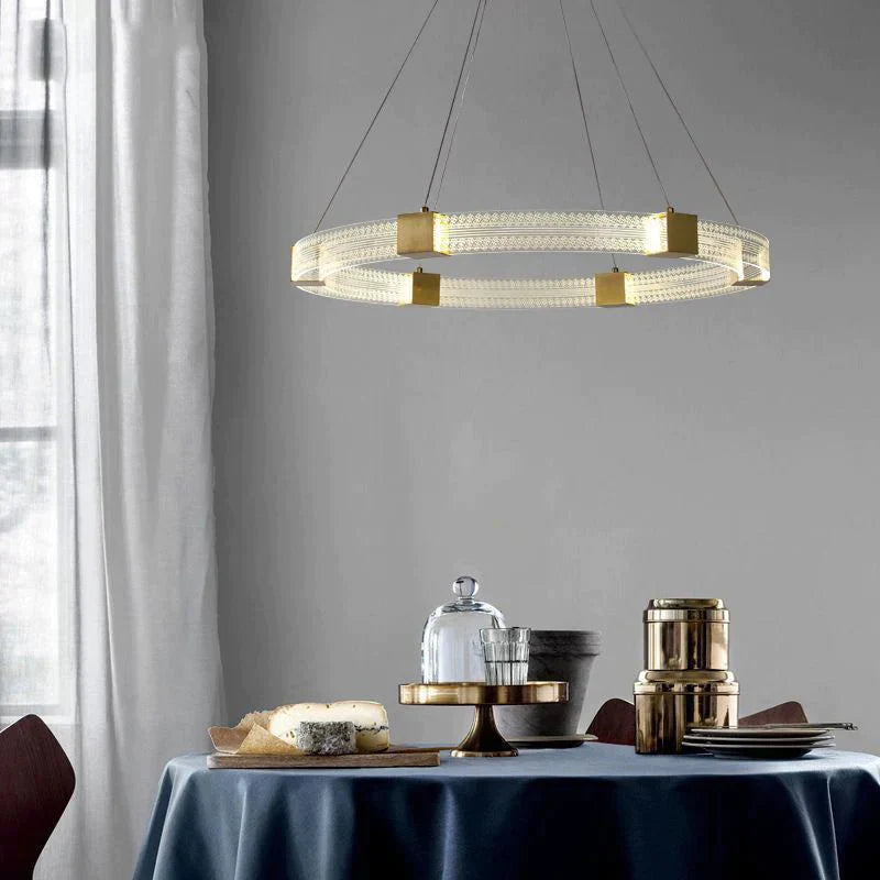 Light Luxury All Copper Living Room Chandelier Modern Simple Ring Shape Warm Light / Dia50Cm Pendant