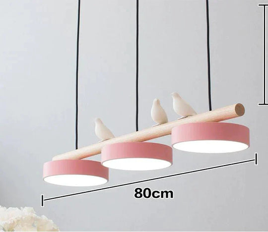 Restaurant Chandelier Three Head Bar Wooden Bird Pink / Trichromatic Light Pendant