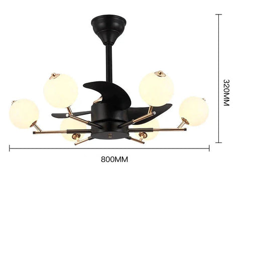 Simple And Luxurious Modern Fan Lamp Living Room Dining Study Chandelier Black / 6 Heads Tri -