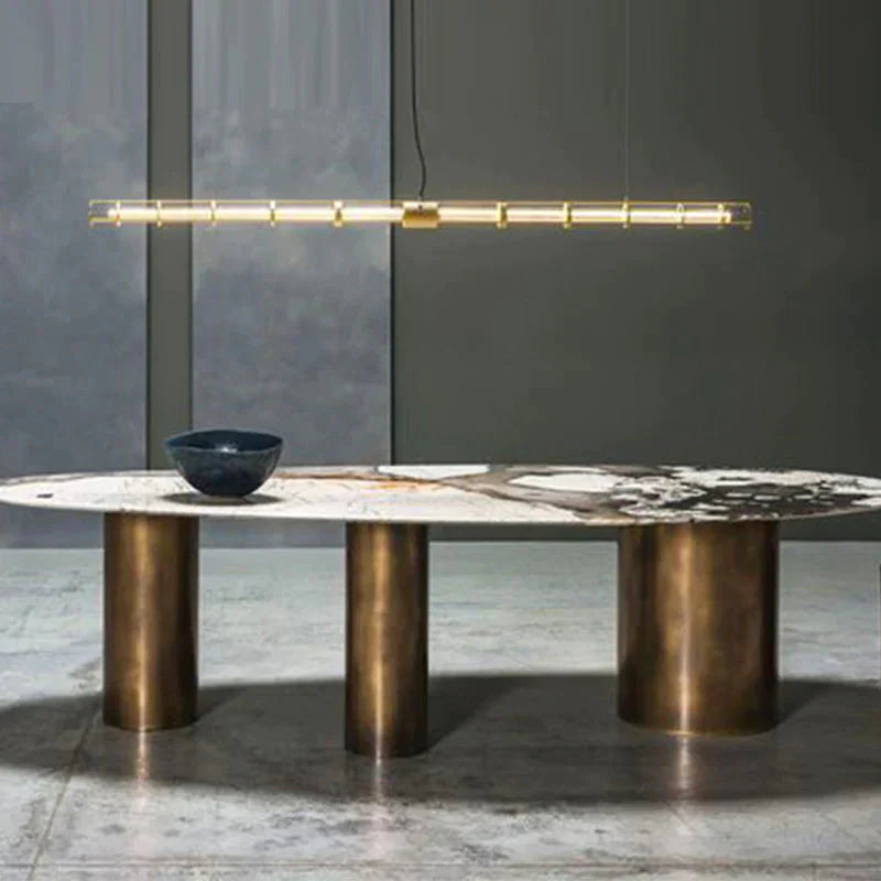 Modern Simple Light Luxury Stainless Steel Round Tube Dining Table Strip Chandelier Pendant