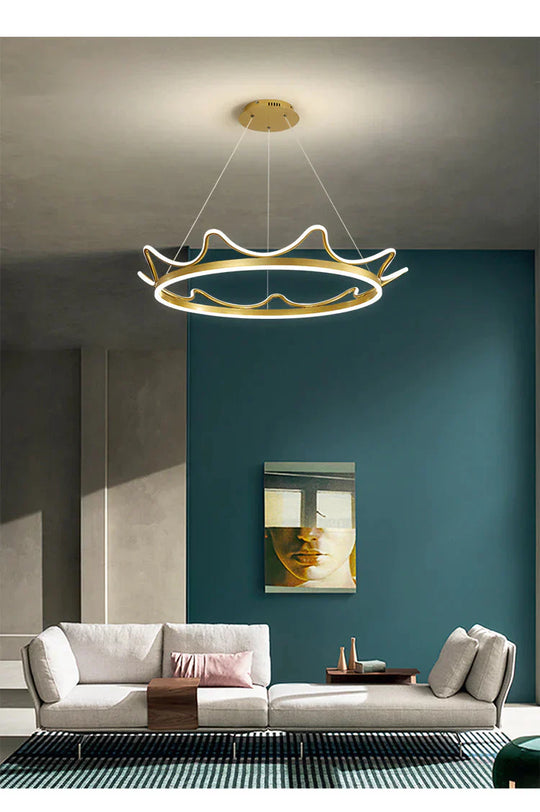 The Living Room Is Simple With Modern Crown Led Chandeliers Pendant