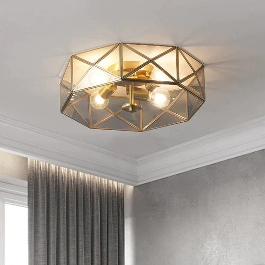 Nordic Simple Room Living Copper Round Ceiling Lamp